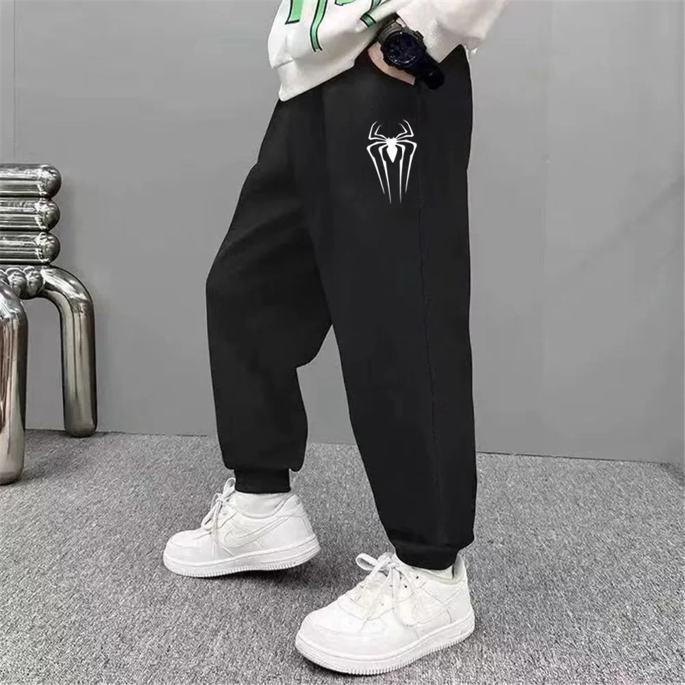 Boys Fashion Cotton Sweatpants Outdoor Kids Spider Print Joggers Spring/Autumn Thin Running Pants for Children ZZ01