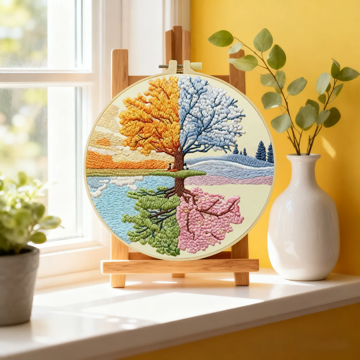 1 Stück 20X20CM/15X15CM 7,87/6,3 Zoll Baum-Stickerei-Starter-Kit DIY-Kit DIY-Stickerei-Set Handarbeiten Malerei – Detail 4