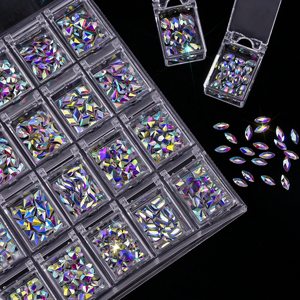 400 قطعة AB الفاخرة حجر مسطح الأحجار الكريمة مسمار الراين 20 شبكات غير النظامية الزجاج الكريستال الماس مسمار الفن الديكور مانيكير أجزاء