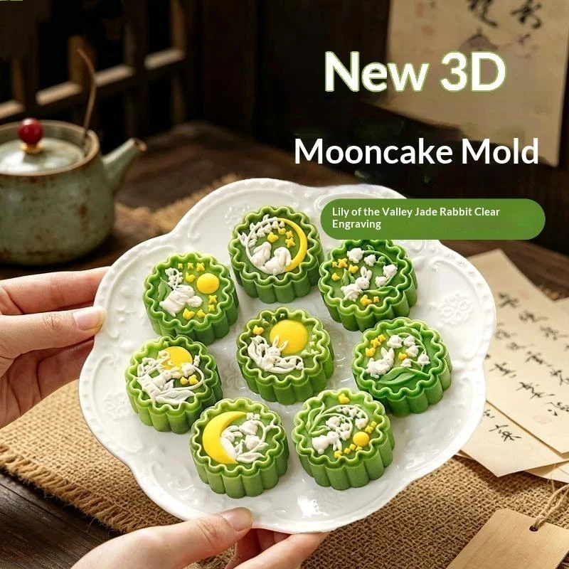 Mooncake Mold Hand-Pressure Cookie Stamps Rabbit Lily Of The Valley Pattern Plungers Pastry Decoration Tool Mid-Autumn Festival