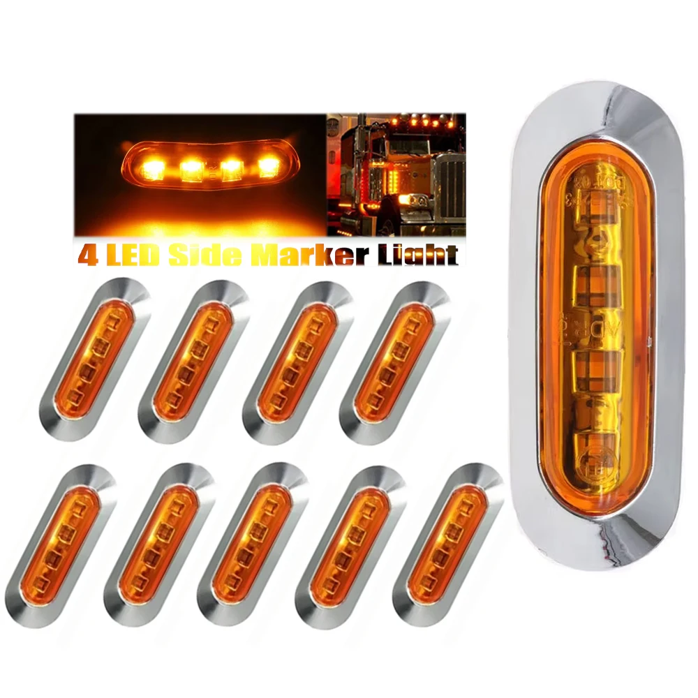 مصباح مؤشر خلوص أمامي وخلفي بيضاوي ، مصابيح علامات جانبية ، ملحقات شاحنة ، مقطورة ، حافلة ، عربة ، قافلة ، 4 ليد ، 12 فولت-24 فولت ، 10