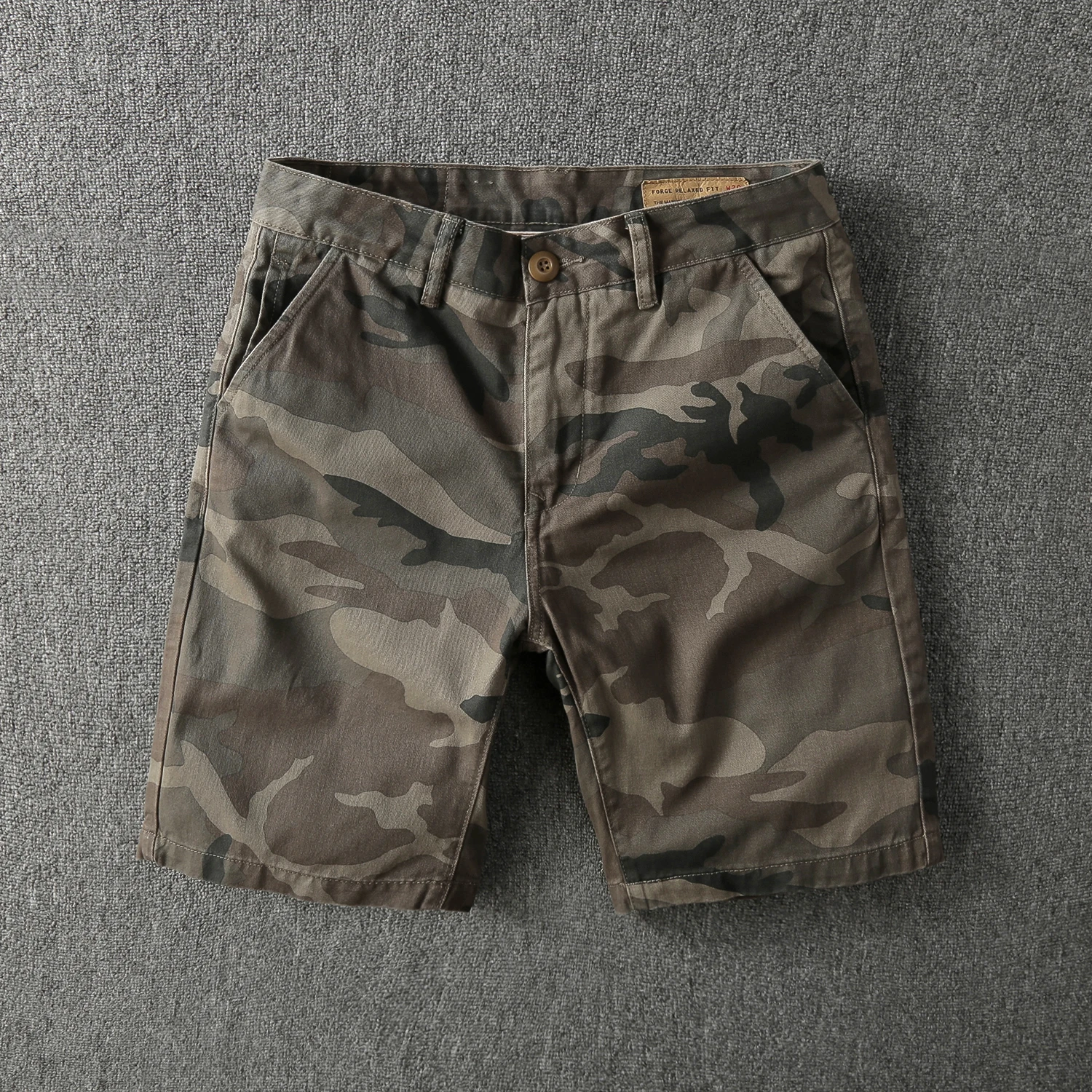 Summer New American Retro Twill Heavyweight Camouflage Cargo Shorts Men\'s Pure Cotton Washed Loose Straight Casual 5-point Pants