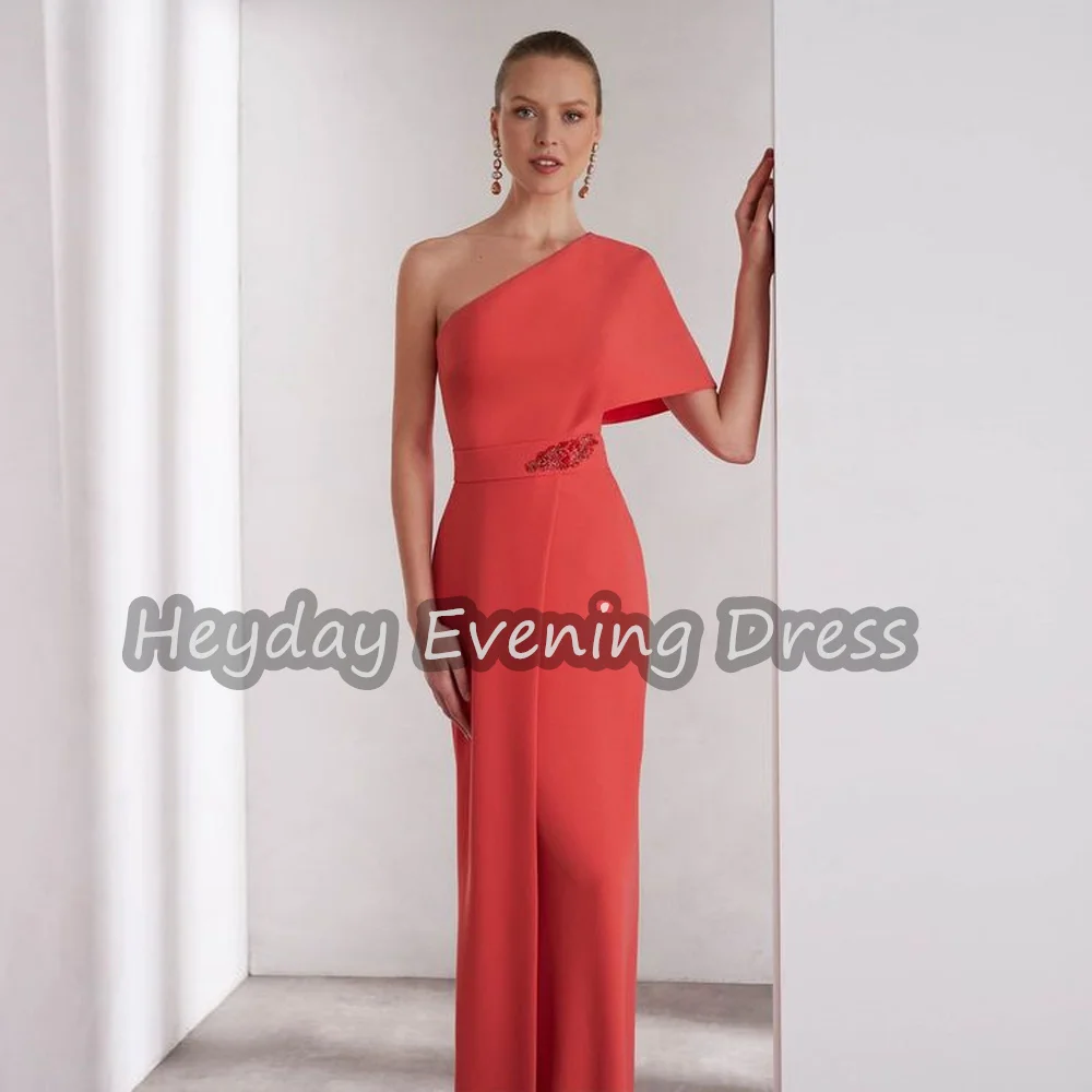 

Heyday Crepe Straight One-shoulder Neckline Simple Saudi Evening Dresses For Women 2025 With Slit Floor Length Arab Party Dress