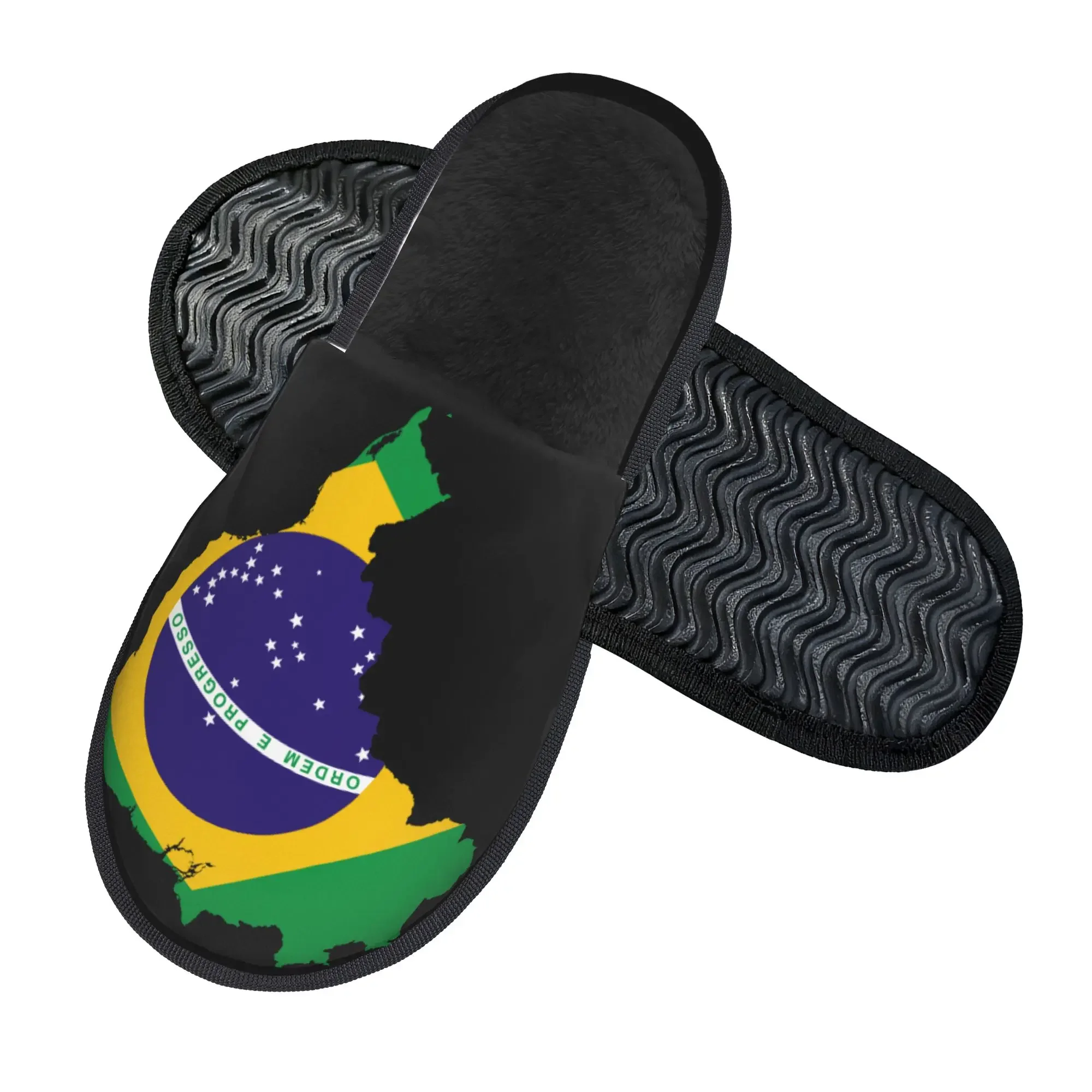 Brazilian Flag Inside Map Of Brazil Women Men Non‑Slip Couple Family Bedroom Dorm Apartment Cotton Slippers Indoor Warm Slippers