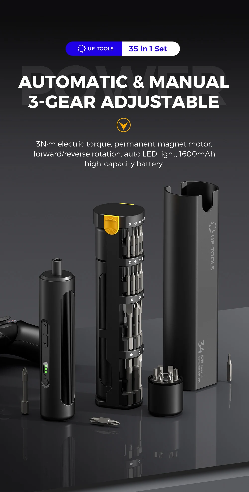 35-in-1 Präzisions-Elektroschraubendreher-Set Magnetisches Kabelloses Reparatur-Werkzeugset für Xiaomi iPhone Samsung Handy Laptop Elektronik – Detail 1