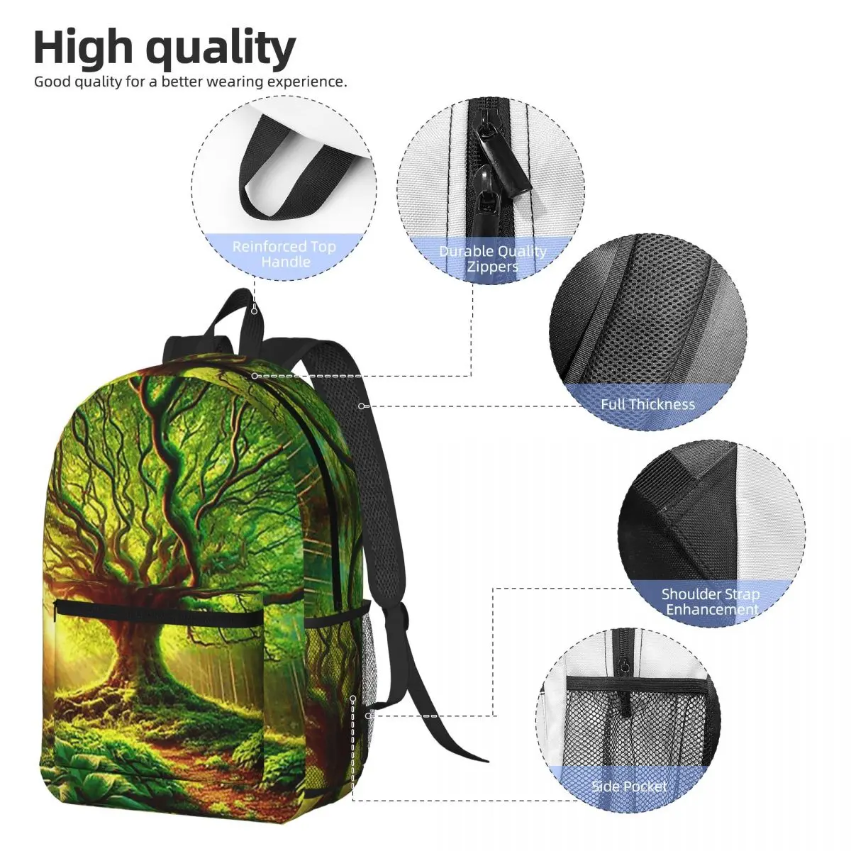 Magic Green Tree Backpack Boys Girls BookBag Kids School Bag Laptop Shoulder Bags for Men Women