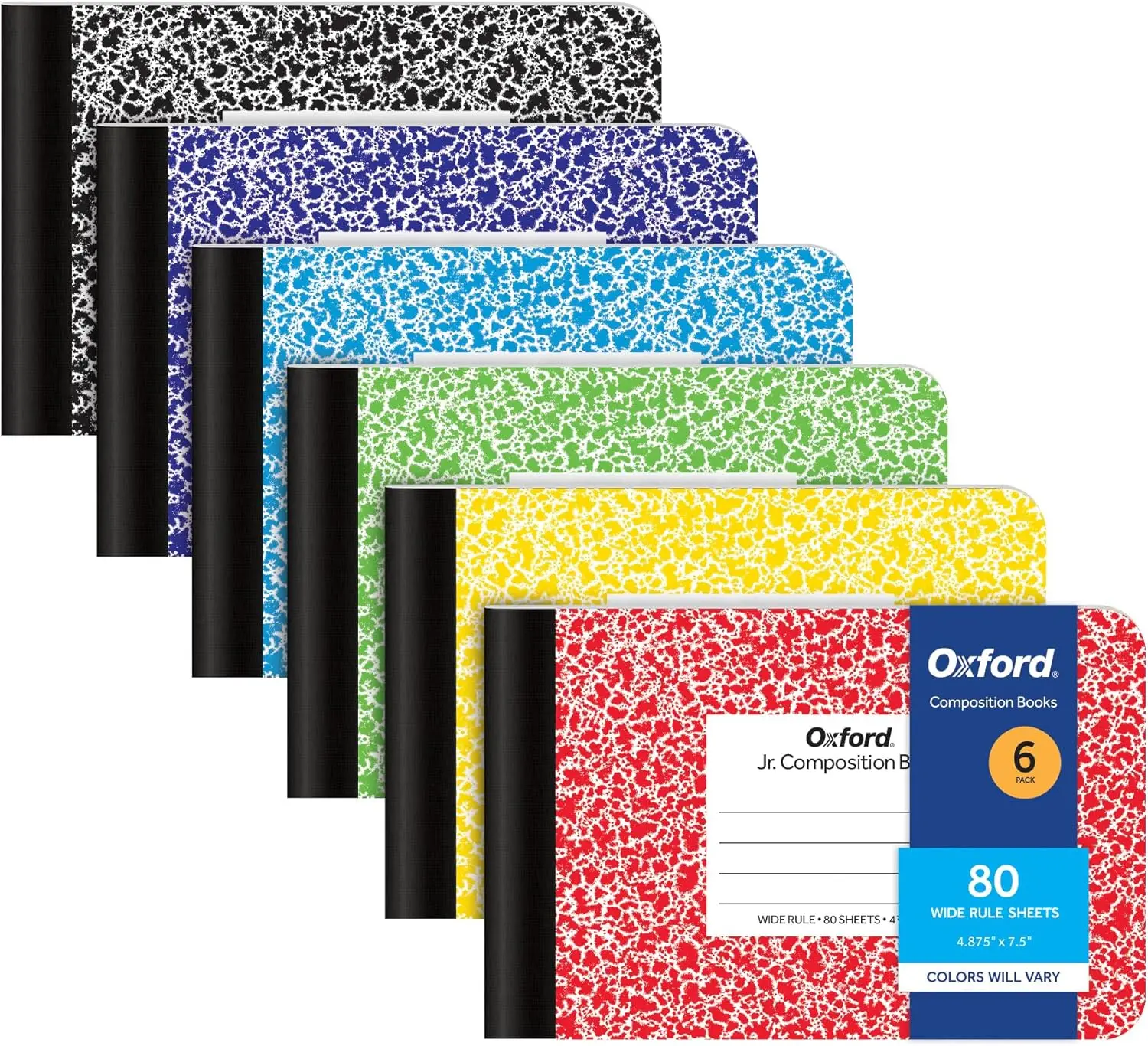 

6 Pack Mini Composition Notebooks, Wide Ruled, 80 Sheets Each, Assorted Colors