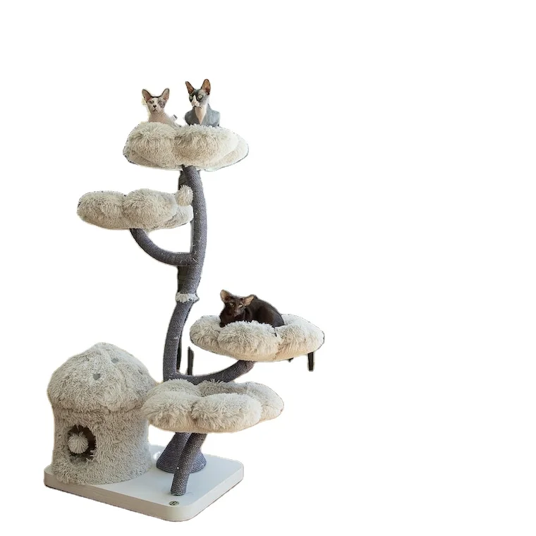 2024 New wn Flower Cat Scratching Post Climbing Frame Tree House Modern Luxury Tower Scratching Post Cat Trees & Scratcher Wood