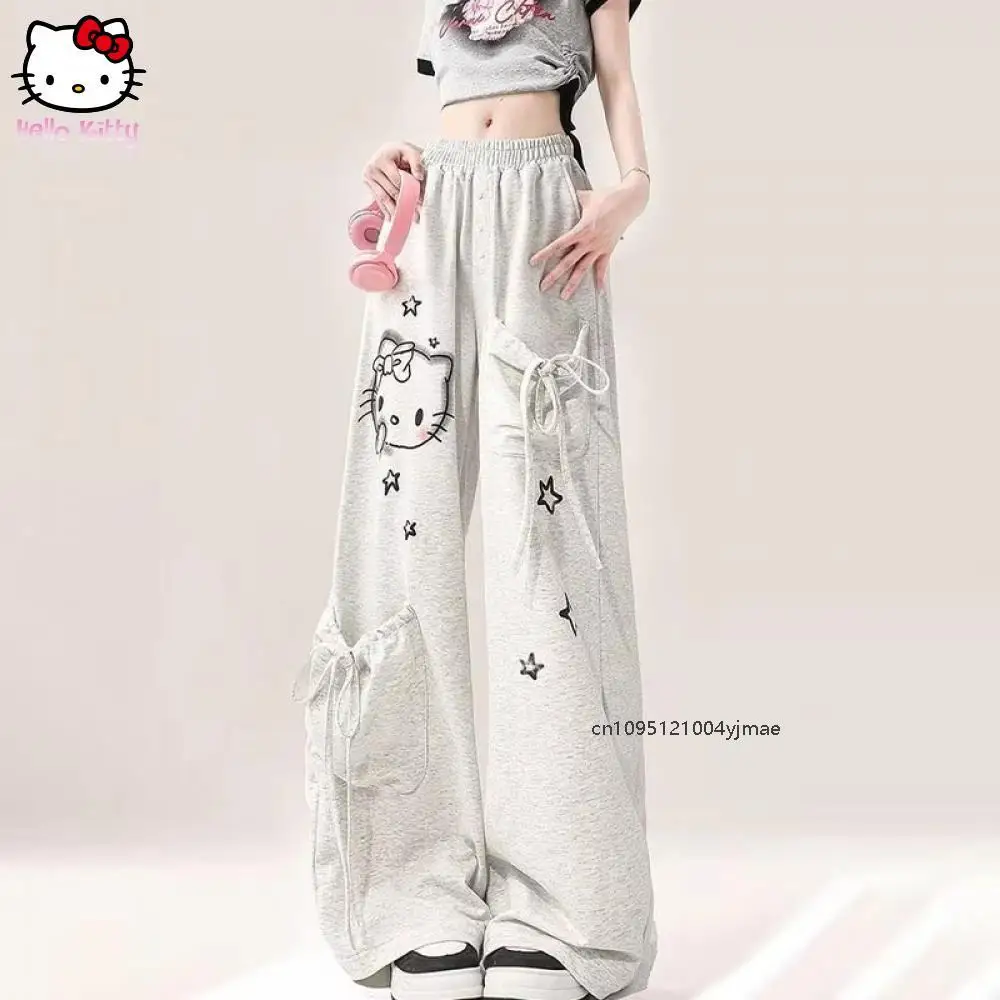 

Sanrios Hello Kittys Graffiti Wide Leg Pants Kawaii Autumn Casual Trousers Gift Oversize Sports Streetwear Sweatpants for Women