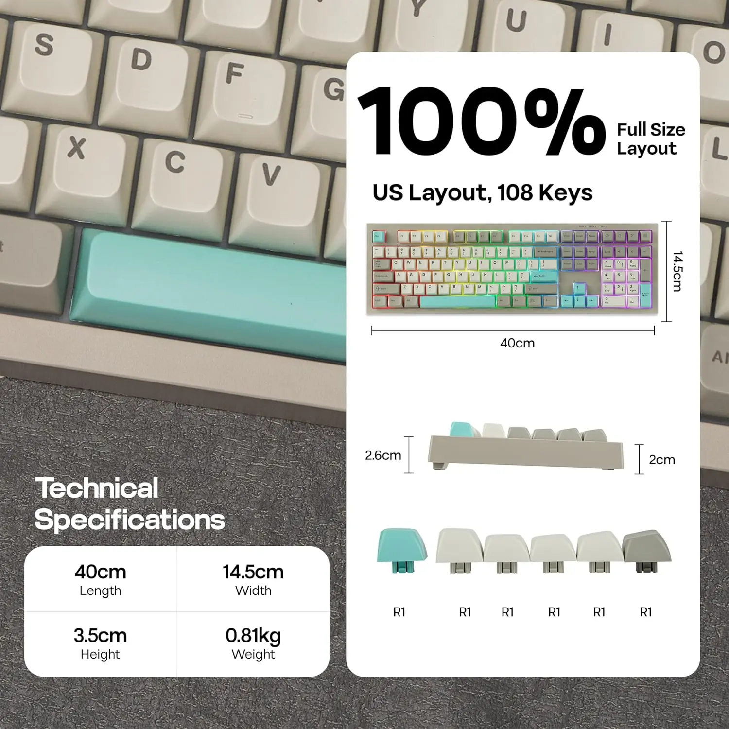 AULA S102 100% Full Size Layout Membrane Gaming Keyboard Wired Ergonomic Design RGB Backlight Silent Keyboard for Office Typing