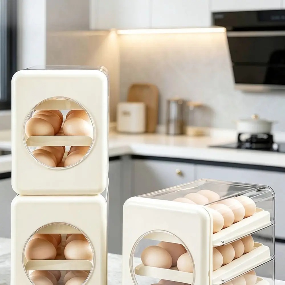 3 Tier Rolling Egg Dispenser Refrigerator Organizer Kitchen Storage Box Automatic Refill Tray Space Saving Egg Holder