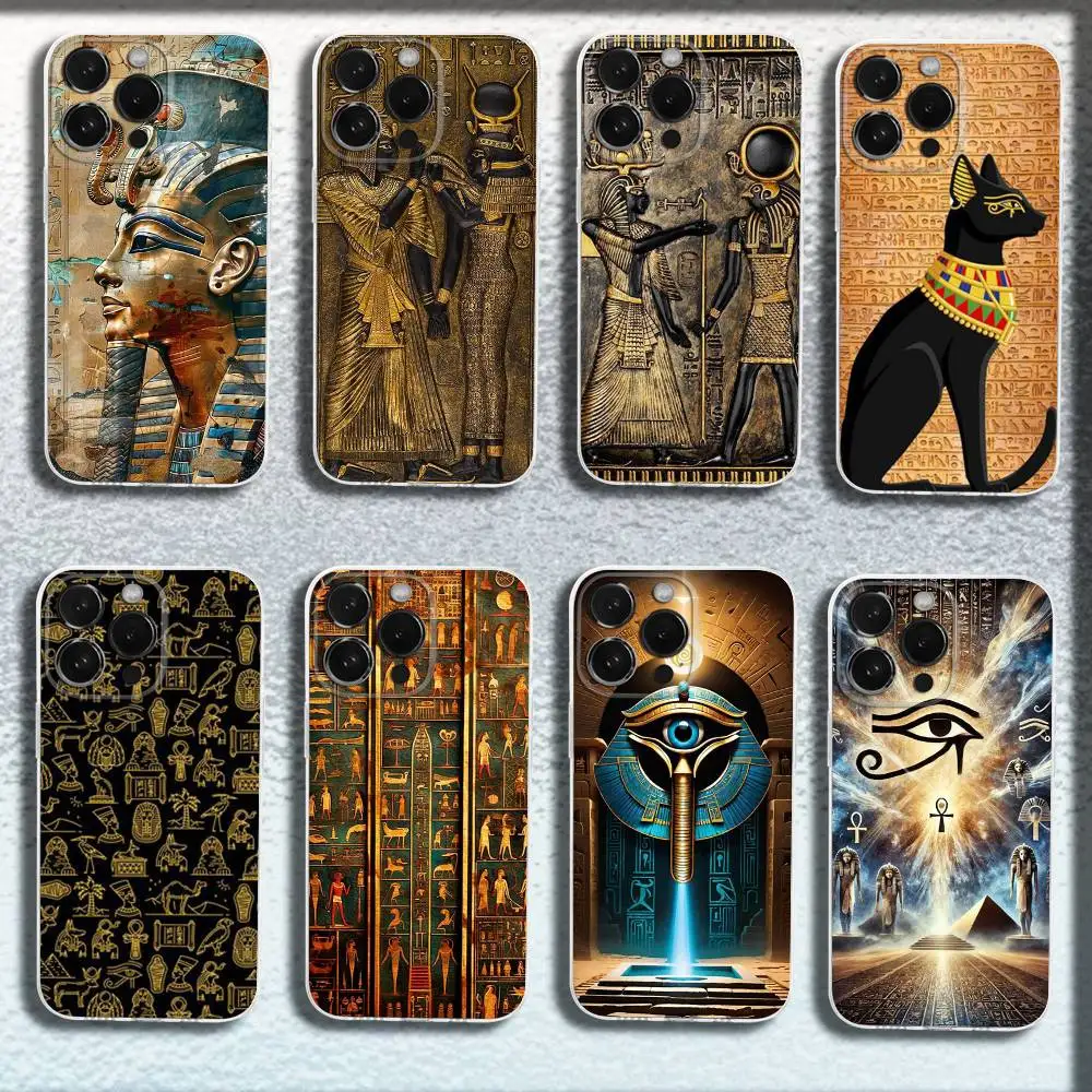 

E-Egypt Pharaoh Mural Phone Case For iPhone 17,16,15,14,13,12,11,Pro,Max,Plus,E,SE4,Air,Mini Transparent Cover