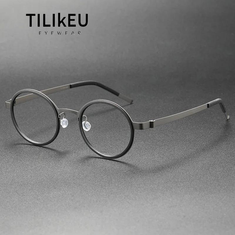 

Датский бренд, одинаковые дизайнерские сверхлегкие оправы для очков из чистого титана для мужчин и женщин, маленькая круглая оправа для близорукости, безвинтовые очки