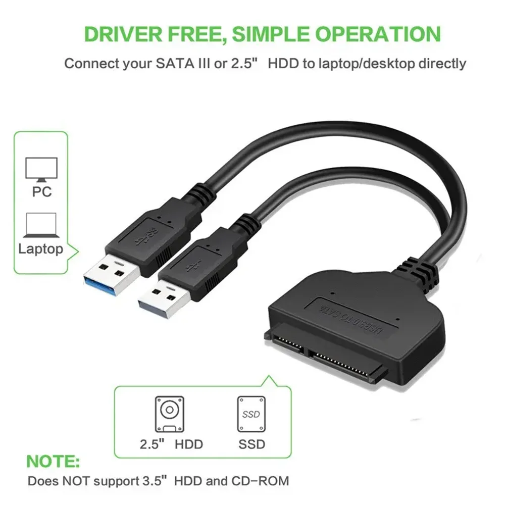 USB 3.0 / 2.0 SATA 3 Cable SATA to USB Cable  Adapter Up to 6 Gbps For 2.5 Inch External SSD HDD Hard Drive 22 Pin Sata III Cord