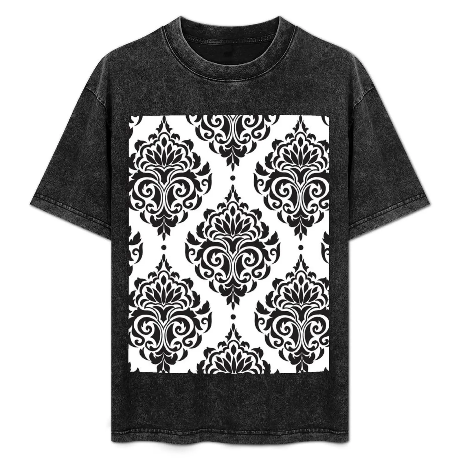 Black Damask Pattern T-Shirt custom shirt cotton man t-shirts oversized t shirt shirts men graphic