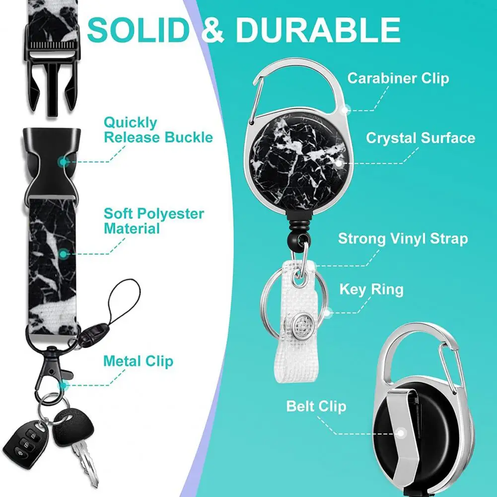 ID Badge Holder With Key Lanyard Retractable Name Tag Reel Card Protector Case Fashionable Printed ID Card Holder for Work
