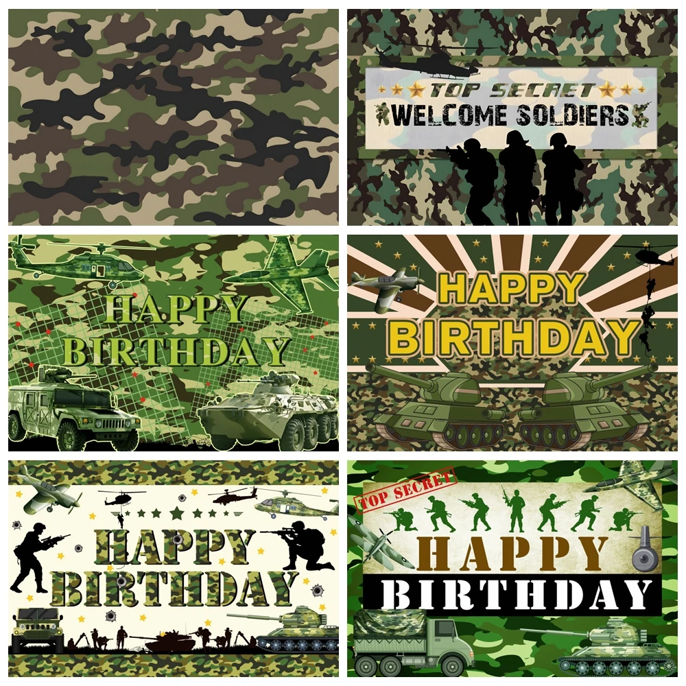 Army Soldier Camouflage Background Military Theme Party Boys Portrait Backdrop Happy Birthday Photozone Photography Backdrops