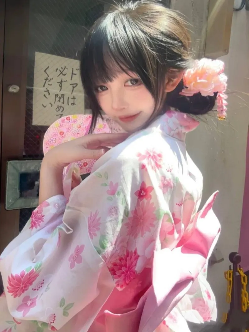 Traditional Japanese Kimono Formal Bathrobe Photography Teen Girl Ethnic Wear Stage Costume Polyester Fabric Spring Collection