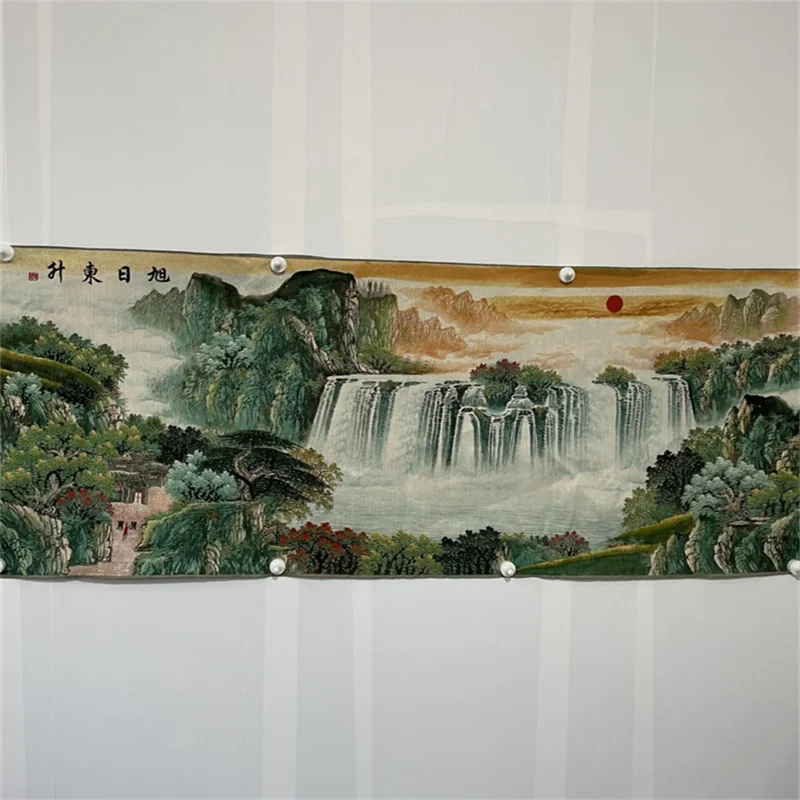 Chinese Old Color Brocade Embroidery 'Sunrise in the East' Landscape Painting Decorative Artwork for Home