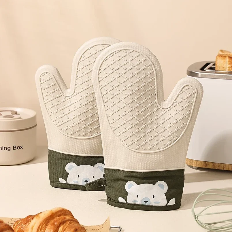

2pcs Silicone heat insulation gloves thickened, non-slip, high temperature oven gloves baking and scalding kitchen hand clamps