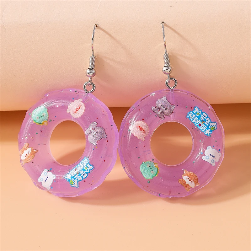Mode Candy Farbe Harz Schwimmen Ring Tropfen Ohrringe für Frauen Mädchen Party Festival Schmuck Geschenke – Detail 6