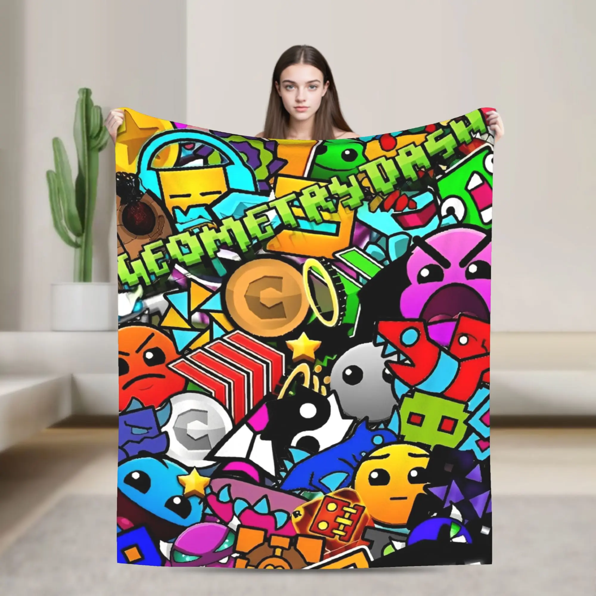 Geometry Gaming Dashed Blanket  Picnic Flannel Throw Blanket For Couch Bed Warm Soft Customized Quality Bedspread Birthday Gift