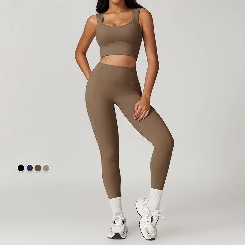 

Yoga Sets Brushed Back Tight Fitting Yoga Suit Women's High Waist and Hip Lifting Exercise Suit Running and Fitness Yoga Suit