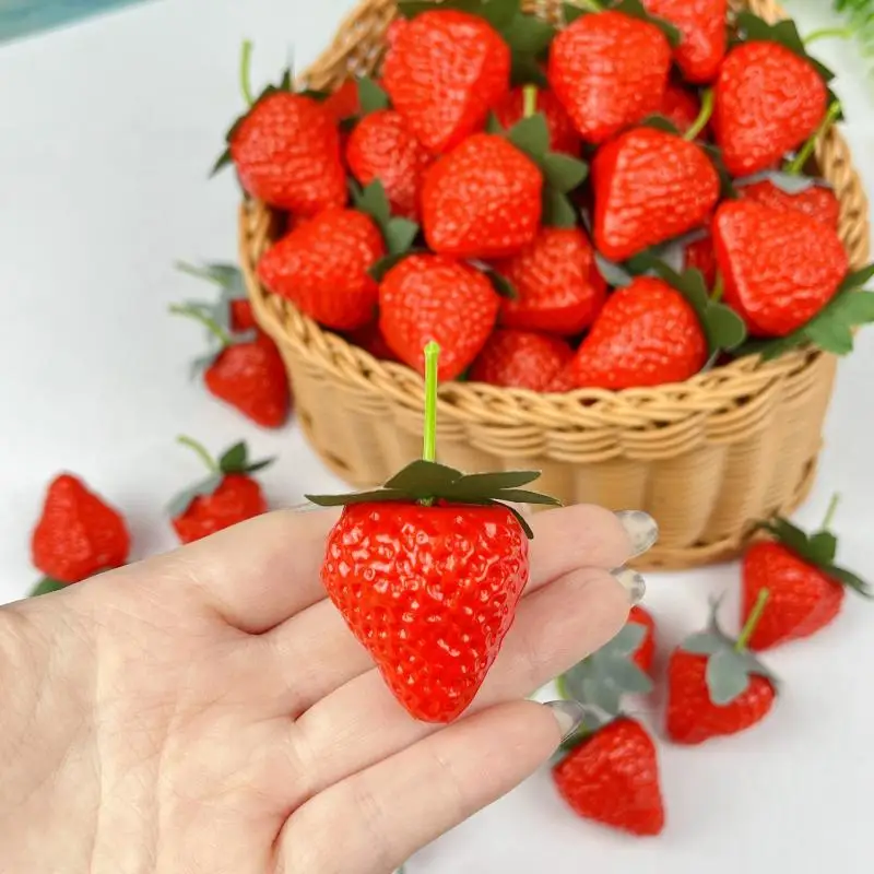 10-20pcs Artificial Strawberry PVC Strawberries Lifelike Fruit Photography Prop Home Kitchen Cabinet Ornament Party Decor