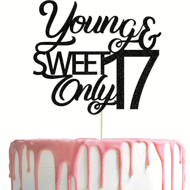1 Stück junger und süßer Nur 17 Kuchenaufsatz, alles Gute zum 17. Geburtstag, Dekorationszubehör zum 17. Geburtstag/Jahrestag – Detail 6