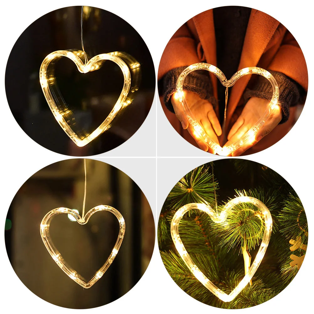 Heart Hanging Lights Love Suction Cup Lamp Decor Valentine's Day Window Holiday