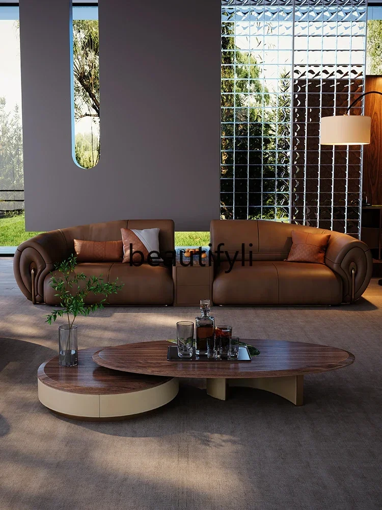 N178 G Leather sofa Italian minimalist flat-floor villa living room designer light luxury straight-row sofa