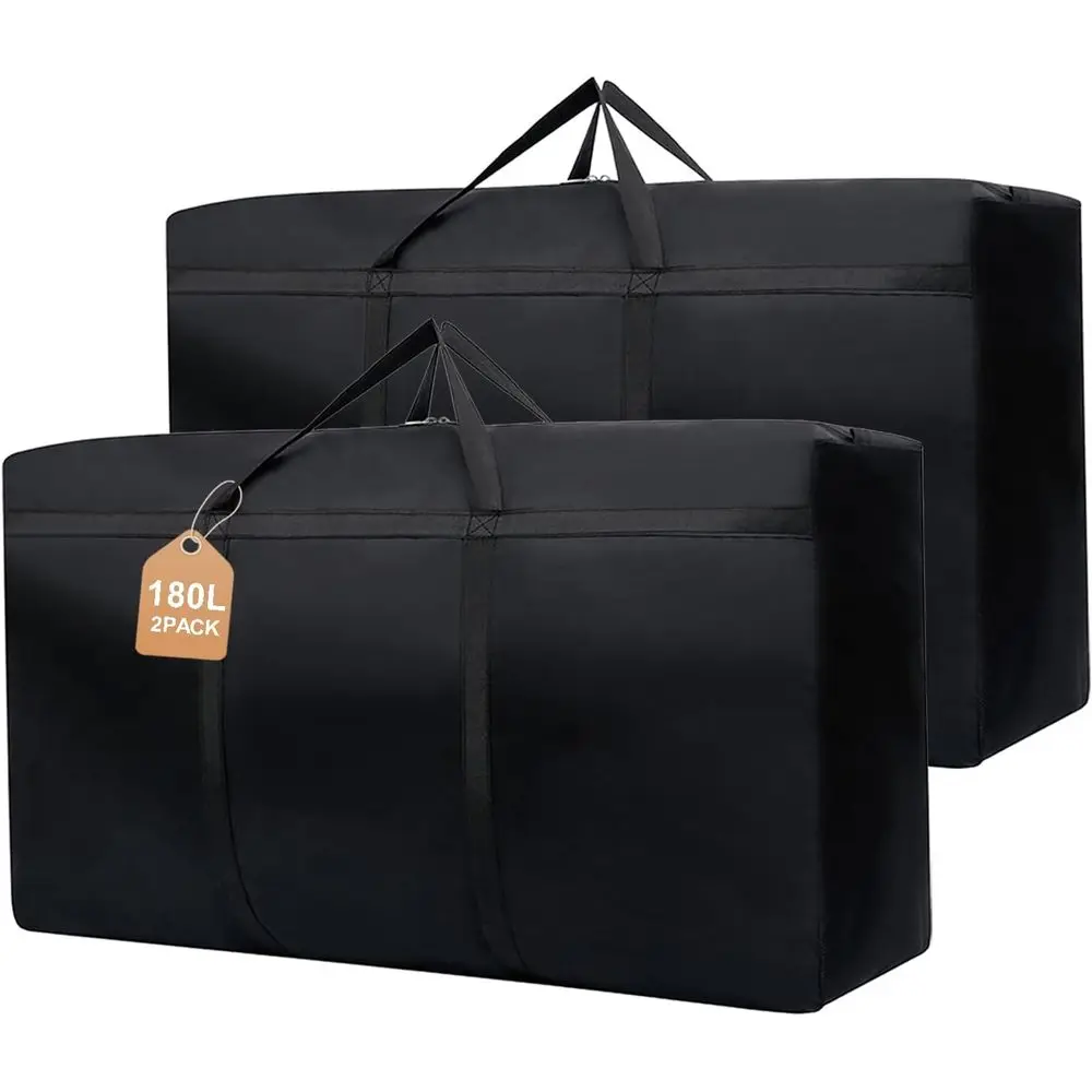 

2 упаковки сверхпрочных сумок для хранения вещей на 180 л с застежкой-молнией и ручками — идеально подходят для переезда, путешествий и организации одежды, одеял, подушек