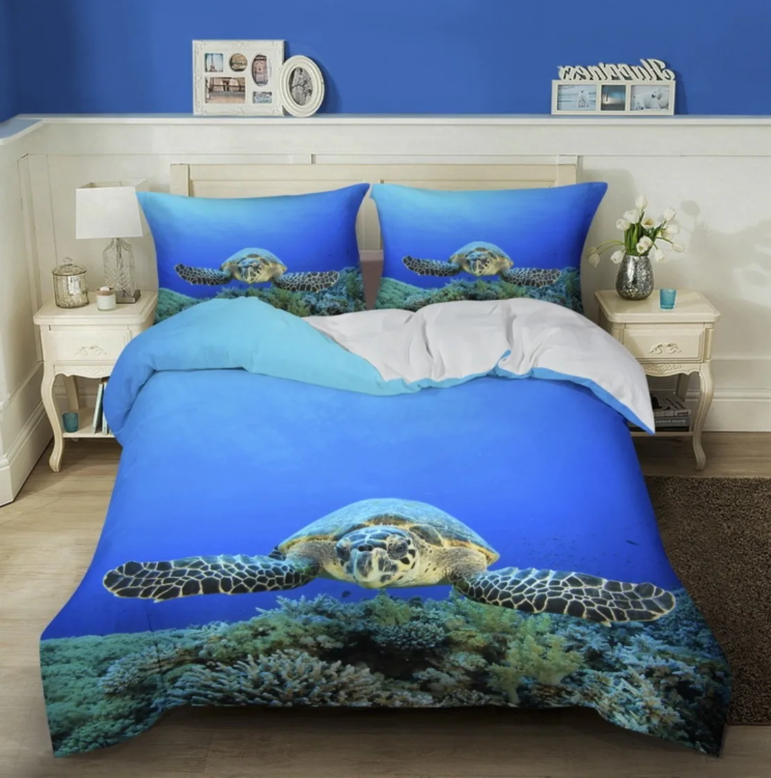 Sea Turtle Duvet Cover Underwater World Themed Bedding Sets  Queen Size 3D Gorgeous Luxury Quilt Cover Cover Set Marine Life