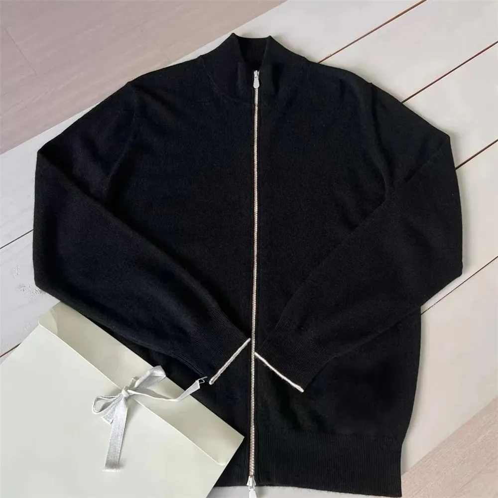 2024 Men\'S Zipper Cardigan Sweater Solid Color B*C Large Size Knit Cashmere Long-Sleeved Tops