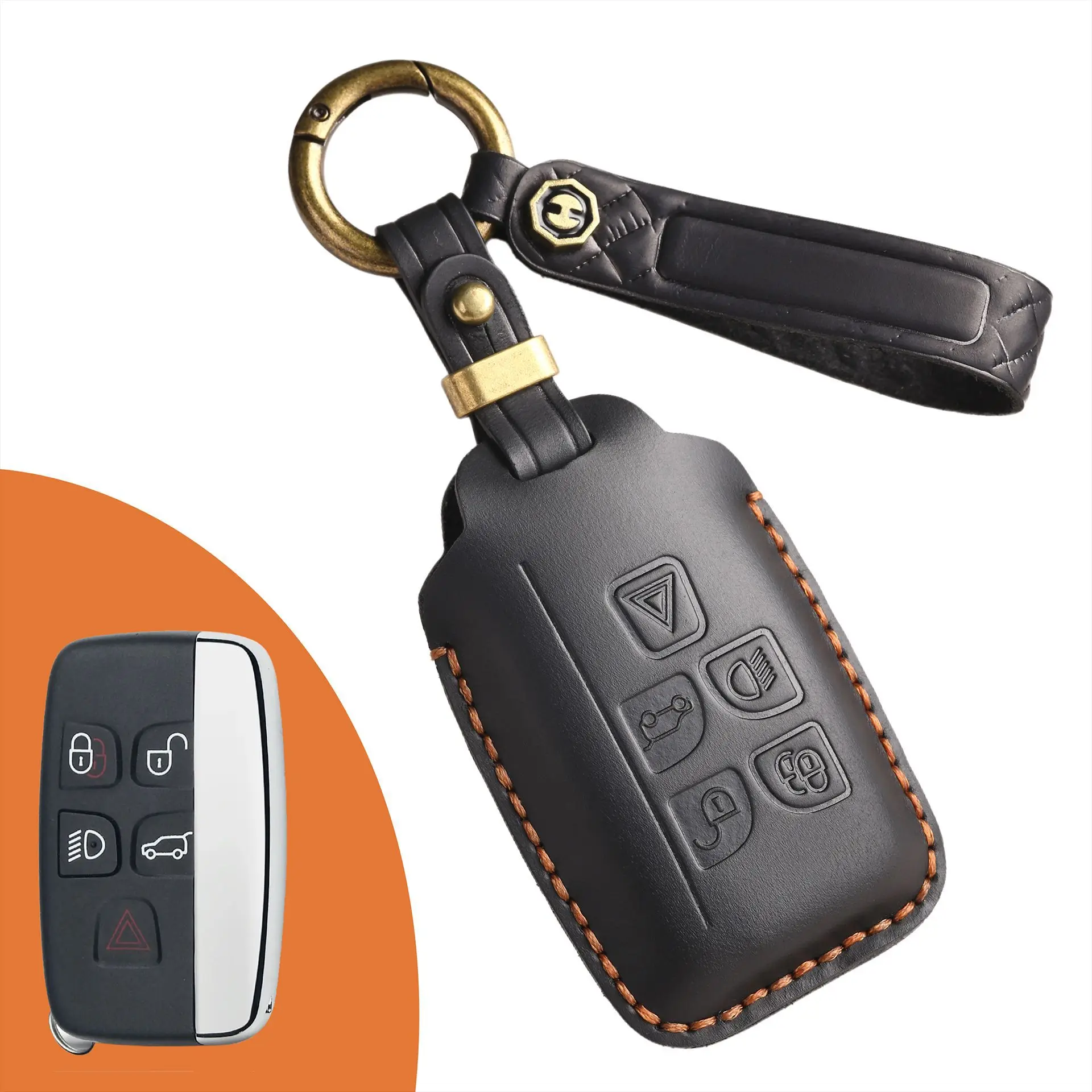 Genuine Leather Key Cover for Range Rover Evoque Discovery Jaguar XF Full Enclosed Anti Scratch Fob Protector w/ Metal Ring view 5