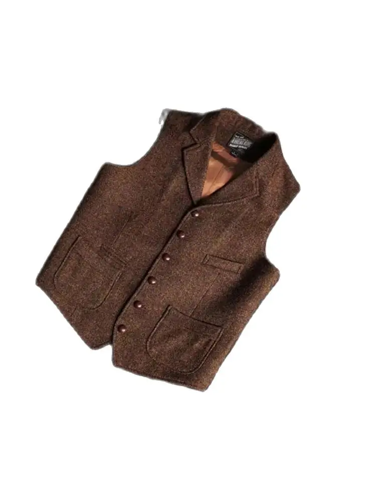 

Men's Vest Waistcoat Steampunk Jacket Brown Vests For Men Formal Steam Punk Wool Tweed Suit Male Clothings