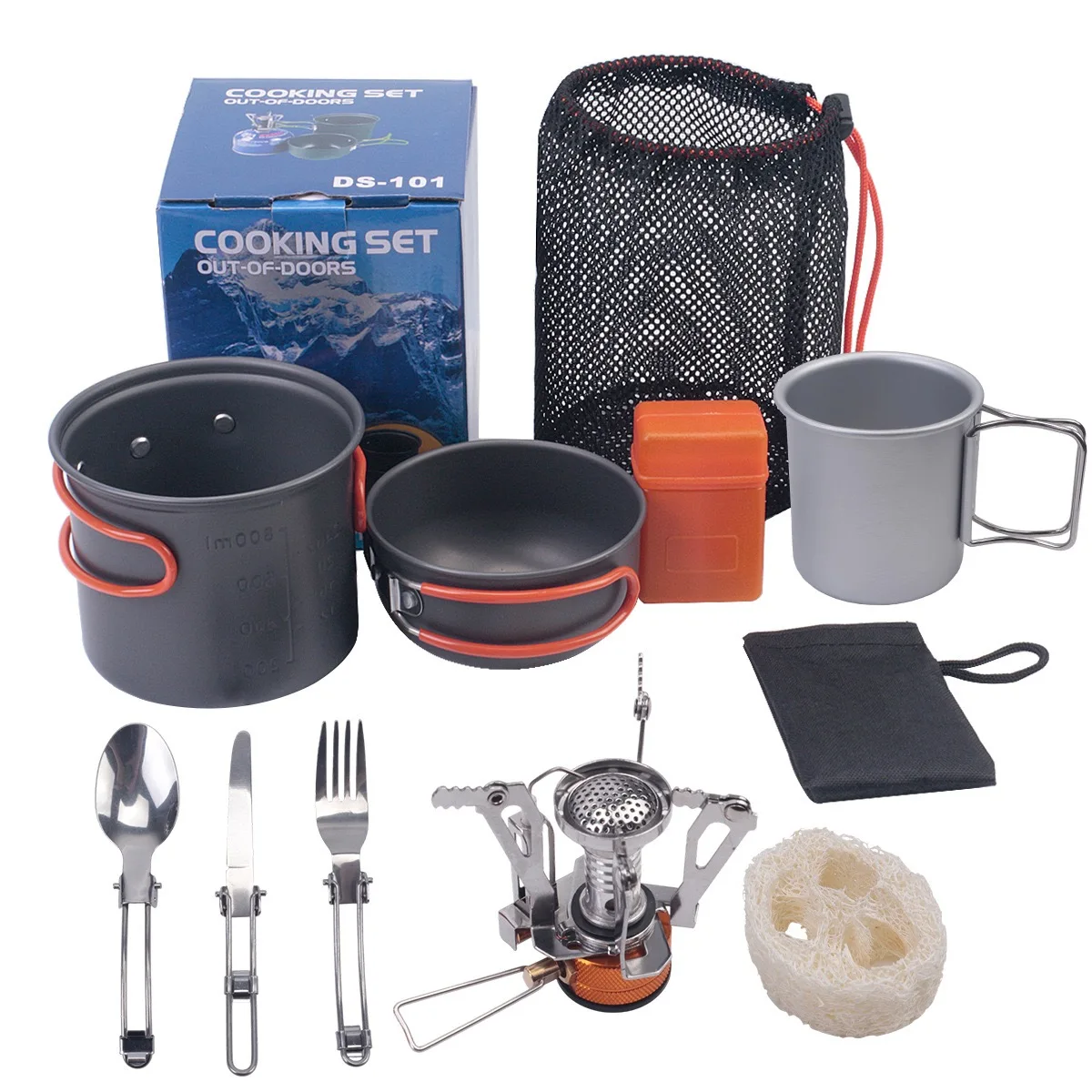 

Camping Backpacking Cookset - 1-2 Person Outdoor Pot Pan Set with Bag for Picnic Cooking