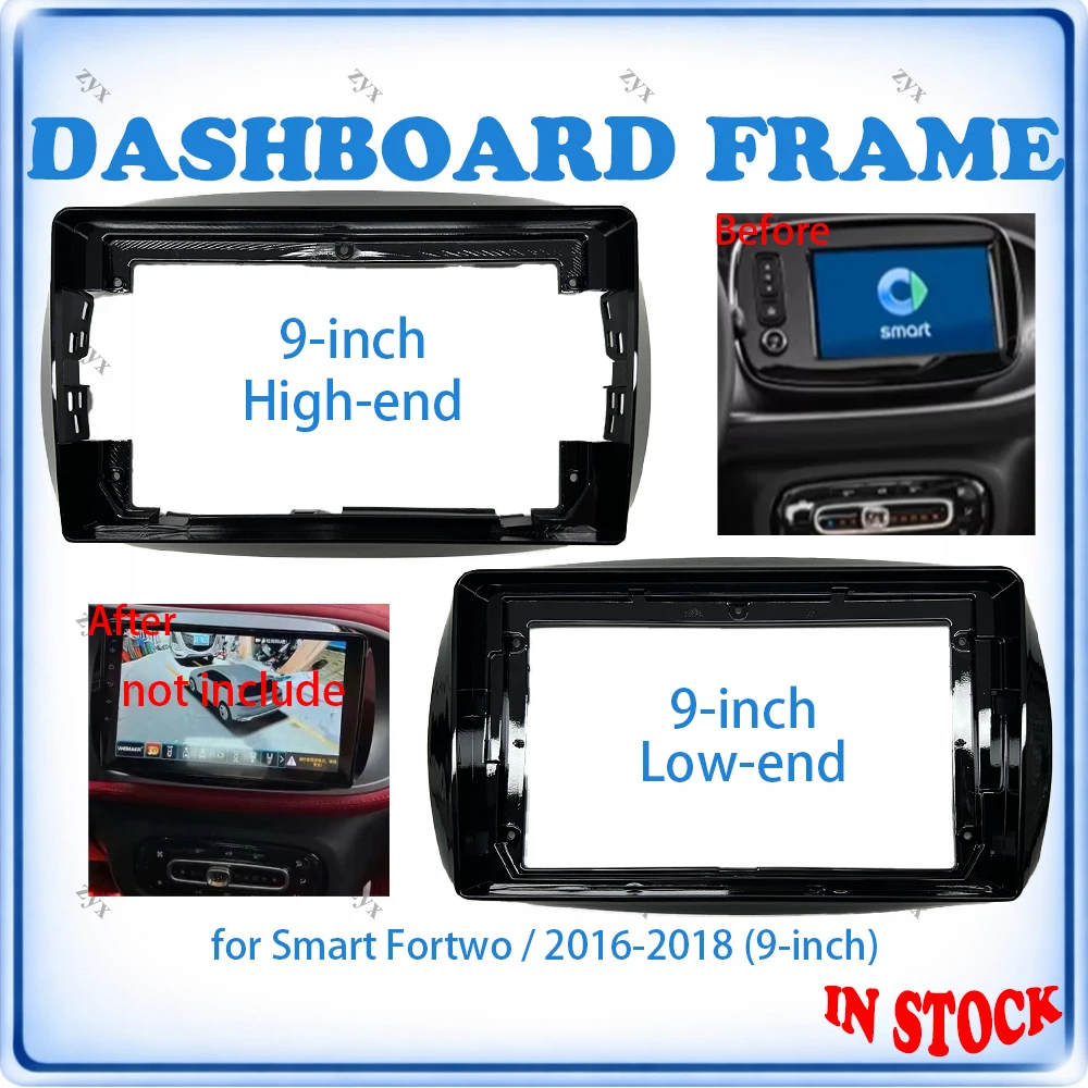 Car Radio Fascia Frame For Benz Smart Fortwo 2016-2018 9 inch High/Low Trim With Canbus Decoder & Wiring Harness Car Accessories