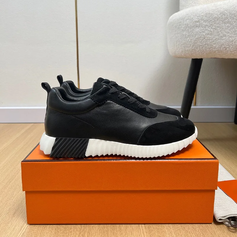 

Unisex H Brand Chunky Sneakers, Premium Leather & Suede Casual Shoes,Black Durable Casual Shoes,Trendy Designer Fashion Footwear