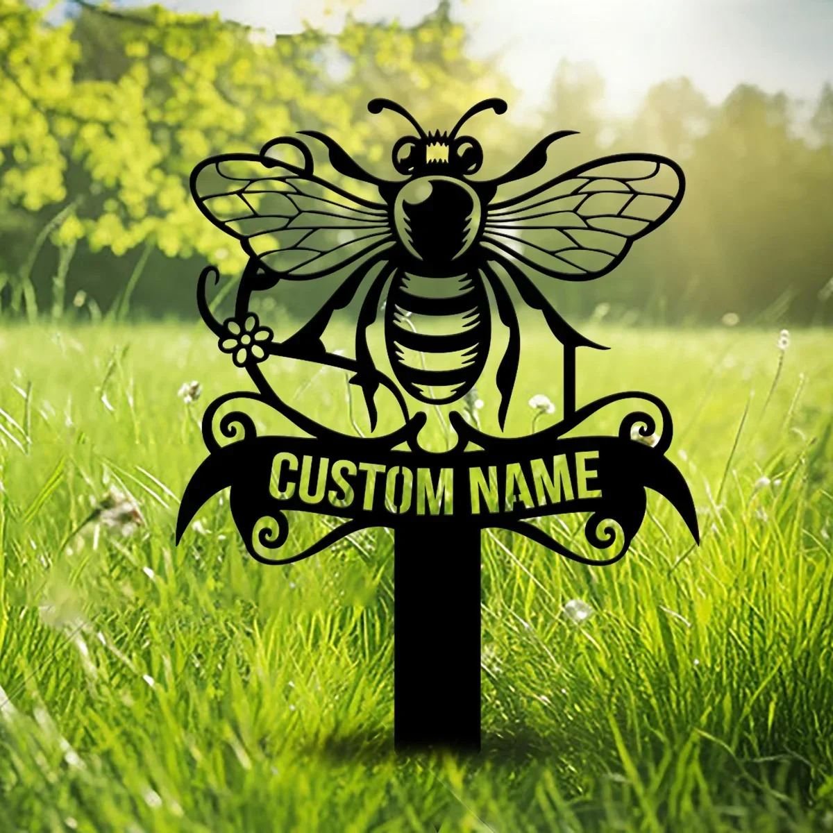 Custom Metal Stake Sign for Outdoor Gardens: Featuring A Bee Design, Tailored As A Special Decor for Honey Bee - Loving Farmers