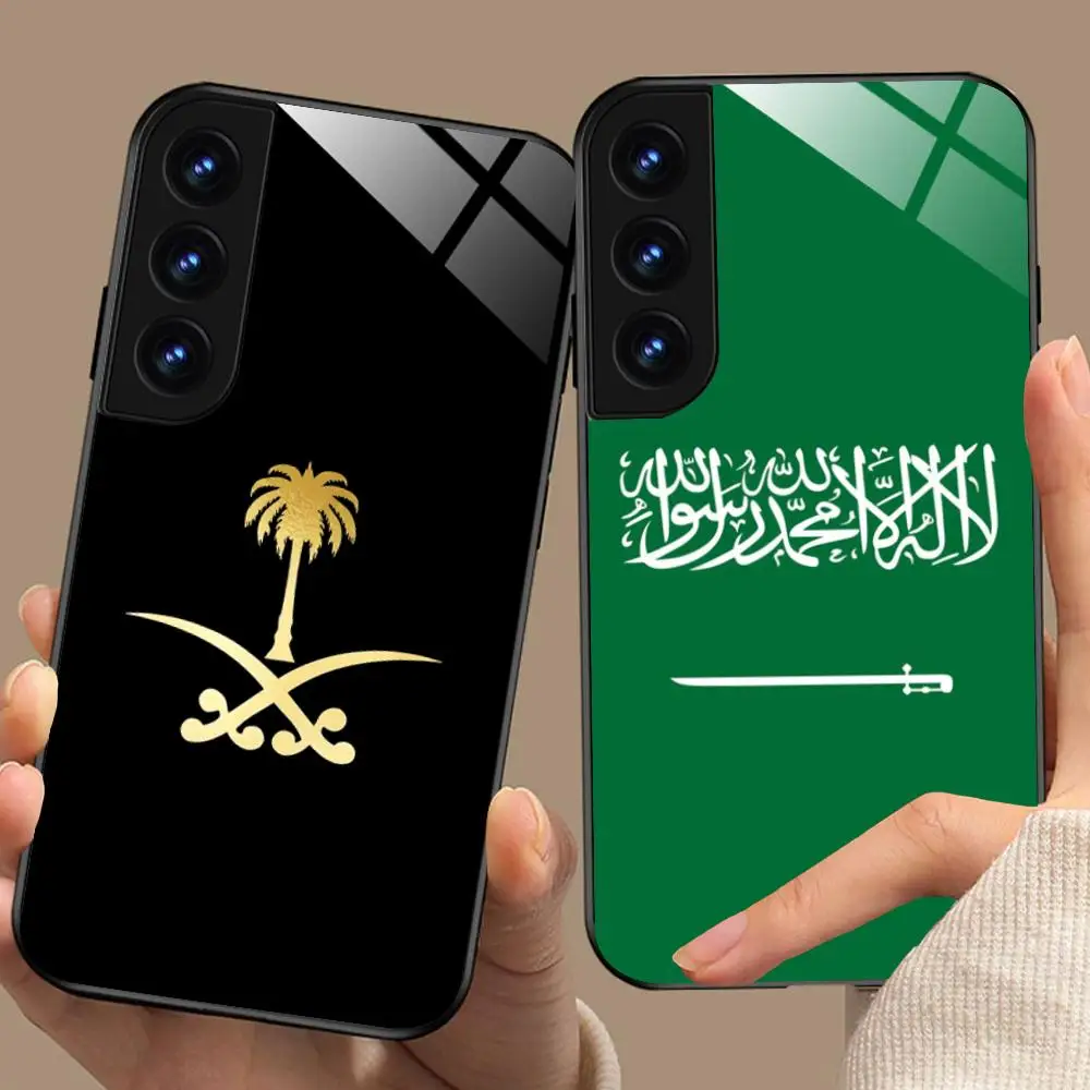 

Чехол для мобильного телефона с флагом Саудовской Аравии для Samsung Galaxy A56 55 54 53 52 51 36 35 34 23 16 15 5G, стеклянный цветной чехол, красивый чехол