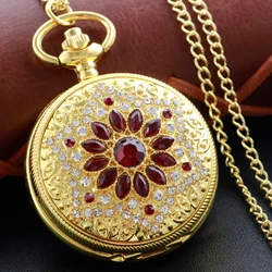 New Gold Luxury Ruby Pocket Watch Necklace Digital Pendant Chain Clock Fashion Sculpture Women's Men's Gift