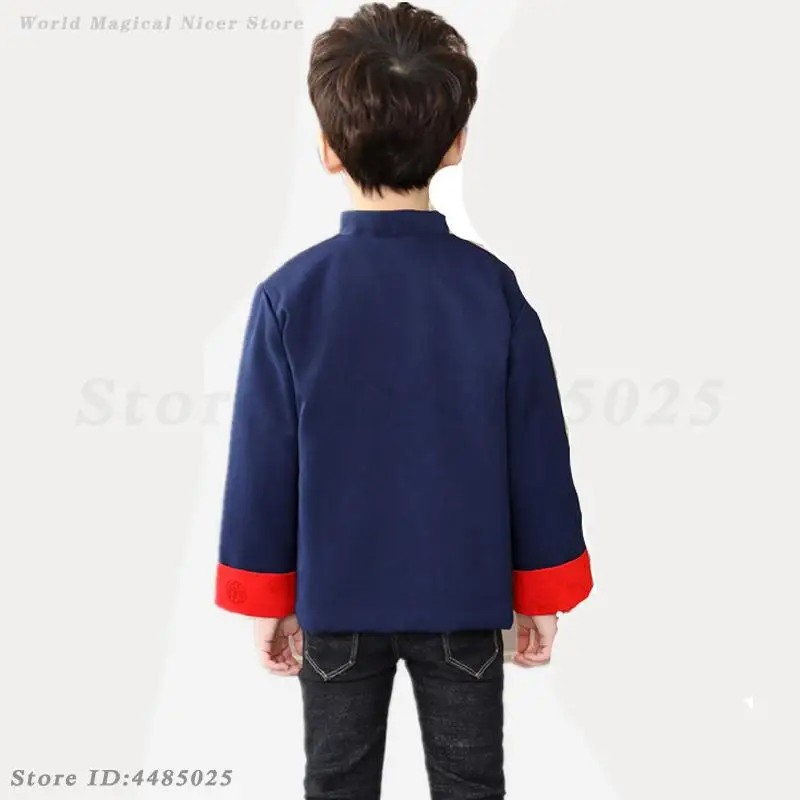Kids Tradition Chinese Jacket Child Vintage Button Hanfu Coat Chinese New Year Tang Clothes Boys Girls Qipao Top Kong Fu Clothes