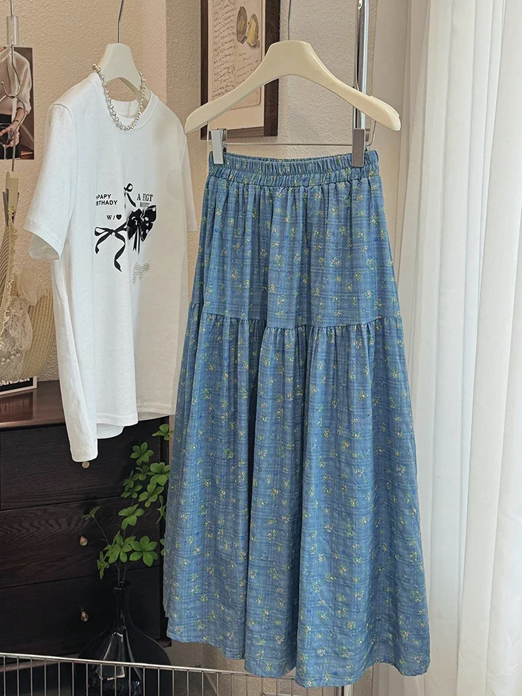 

Women Retro Floral Long Skirts 2025 Summer New High Waist A-line Skirts Korean Fashion Sexy Elegant Streetwear Casual Skirt