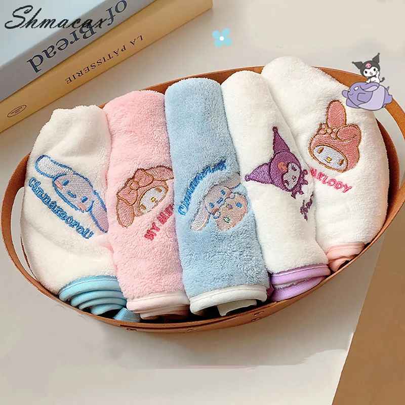 75*35cm Kawaii Sanrio Kuromi Coral Fleece Towel Anime My Melody Pochacco Cinnamoroll Absorbent Thicken Face Towel