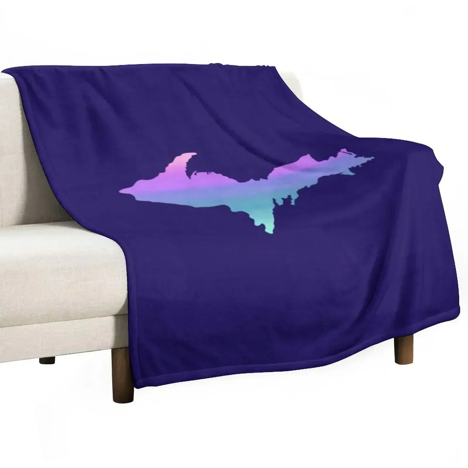 

UP Upper Peninsula Blue Green Pink Purple Ombre Graphic Yooper 906 Throw Blanket For Sofa Thin Furry Blankets