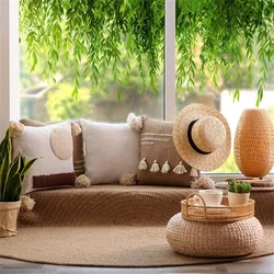 Self Adhesive Fresh Green Plants Leaves Vines Wall Stickers For Glass Windows Home Background Walls Decorative 90*29CM