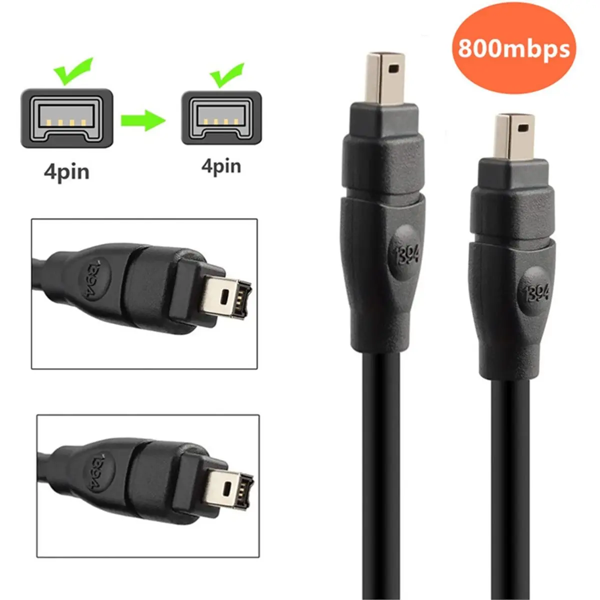PROMOCIÓN~ Cable FireWire de 6 Pies, 4 Pines a 4 Pines, para Cable ILink DV, Cable Firewire 400 IEEE 1394, para Laptop a Videocámara