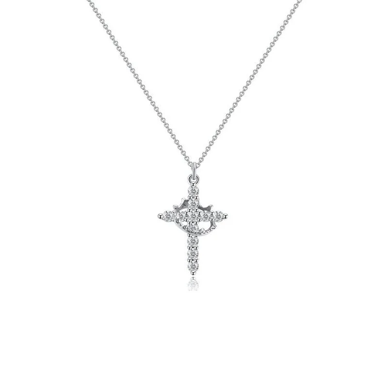 Rhinestone Crown & Cross Pendant Necklace for Women & Men, Fashion Jewelry for Party, Daily Clothing Decor, Trendy All-match & E