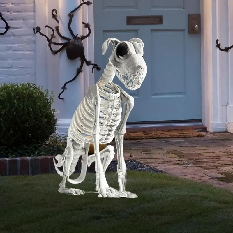 Halloween Skeleton Dog Spooky Skeleton Animal Realistic Halloween Skeleton Dog Statue Skull Bone Art Ornaments for Party Haunted